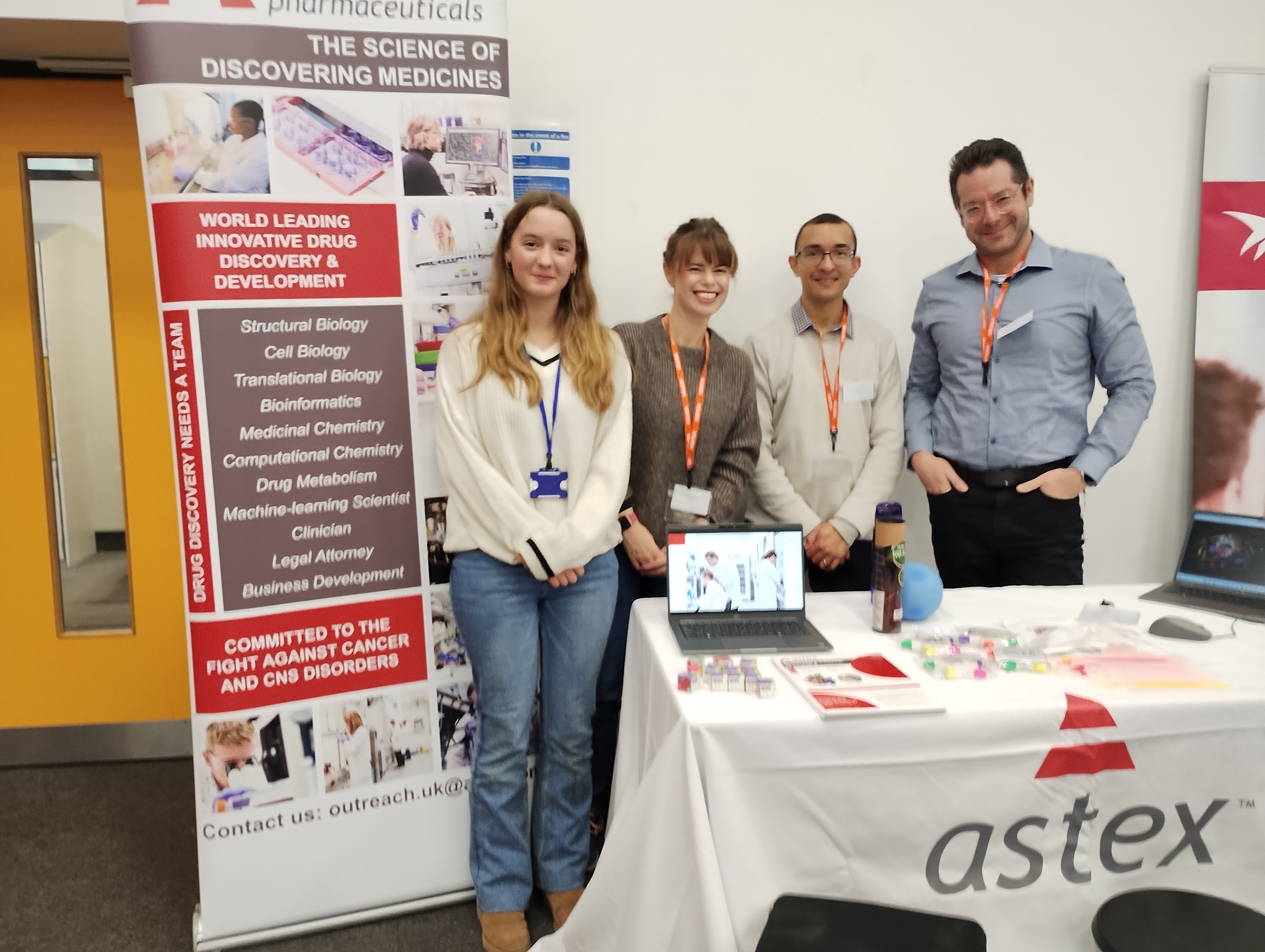 The Astex team with Valeriya, a student at CAST: Lisa Ronan, Machine Learning Scientist, Alpesh Shah, Senior Research Associate and Amir Apelbaum, Pharmaceuticals Project Leader