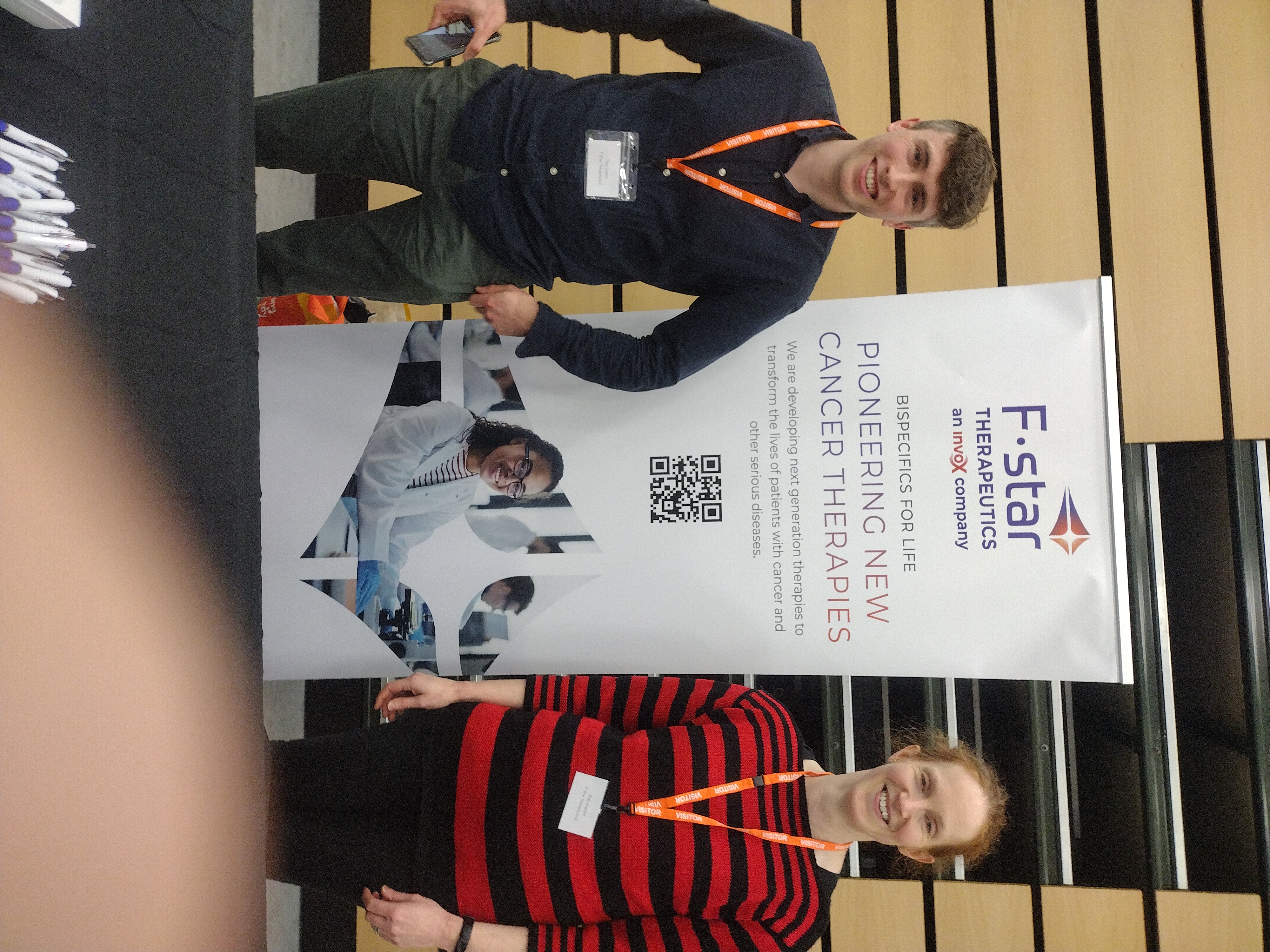 The F-Star Therapeutics team who came our event at Cambridge Academy of Science and Technology: Katy Everett, Head of Discovery and Theo Levine, Research Associate